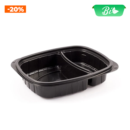 Hộp nhựa đen PP hai ngăn 1050ml 220x170x50mm